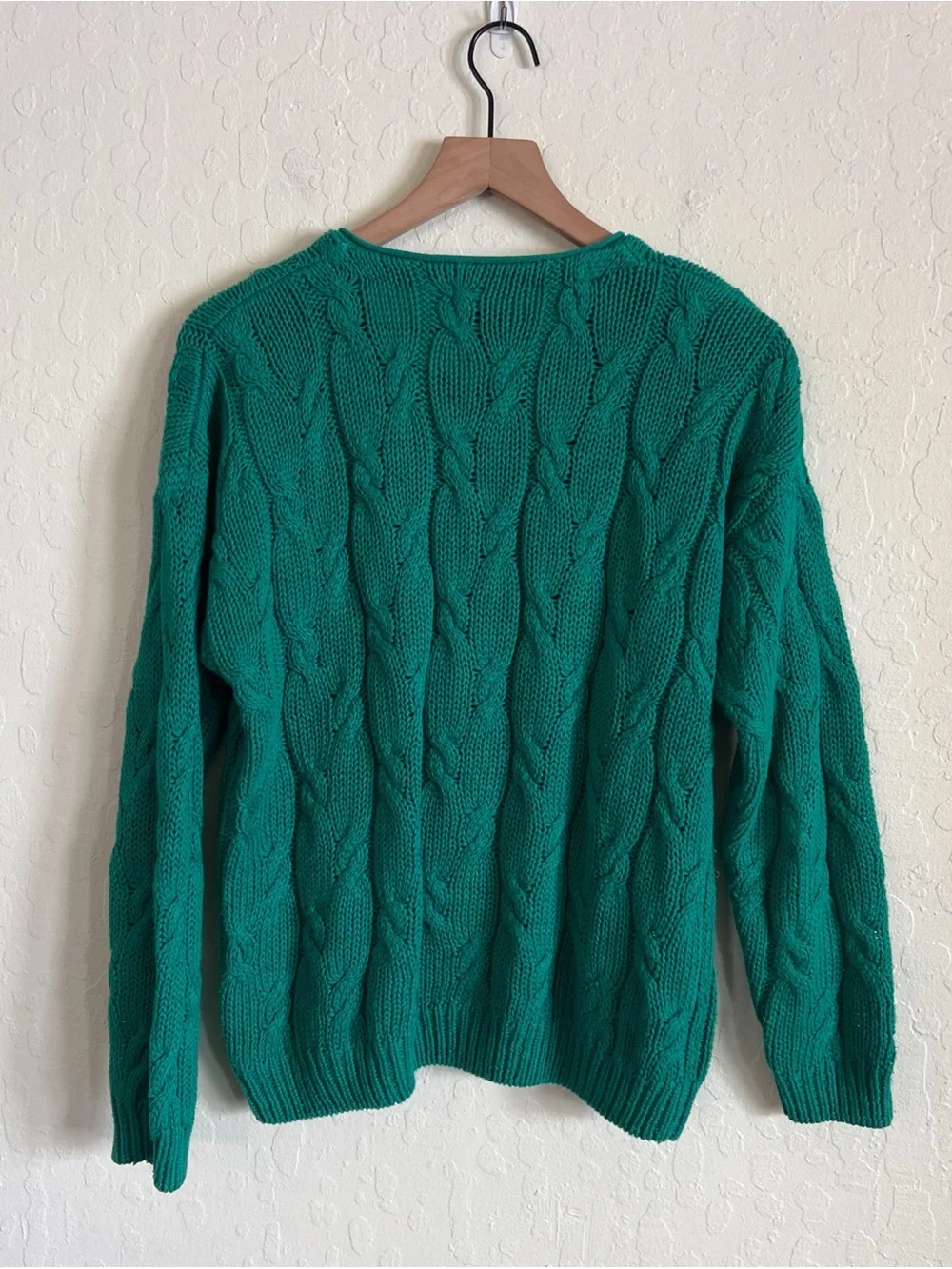 Vintage 90s Hunters Run Cable Knit Henley Sweater Small Kelly Green Old Money